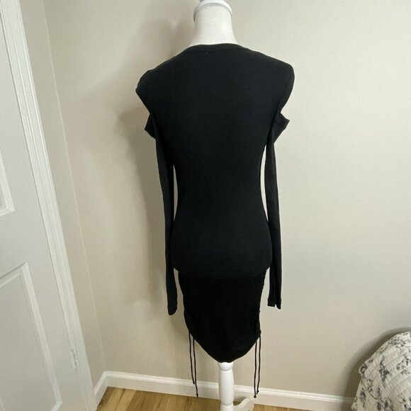Helmut Lang Black Bodycon Rib Lacing Long Sleeve Dress Thumb Holes Medium - Picture 7 of 13